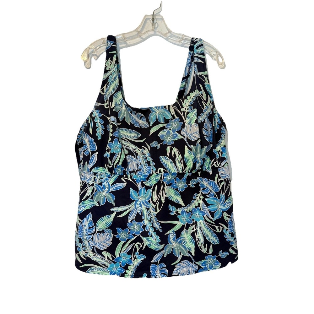 Lands' End Women's 22W Scoop Neck Tankini Swim Top Padded Bra Cups Tropical Blue